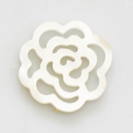 BeauMonde Bijoux - Nacre 18 mm motif rose ajourée blanche
