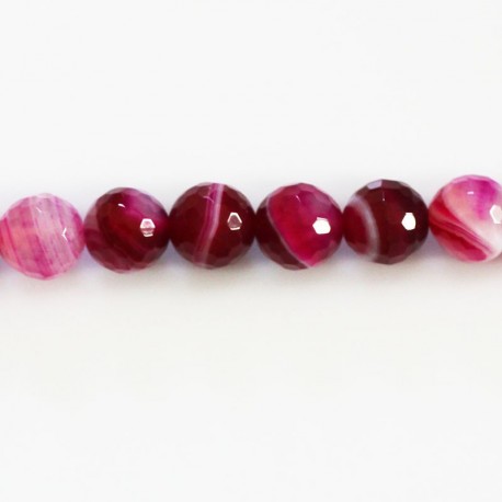 BeauMonde Bijoux - Agate 8 mm fushia veinée perle facettée