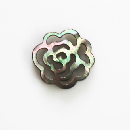 BeauMonde Bijoux - Nacre grise 18 mm motif rose ajouré