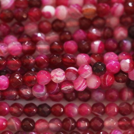 BeauMonde Bijoux - Agate 4 mm fushia veinée perle facettée