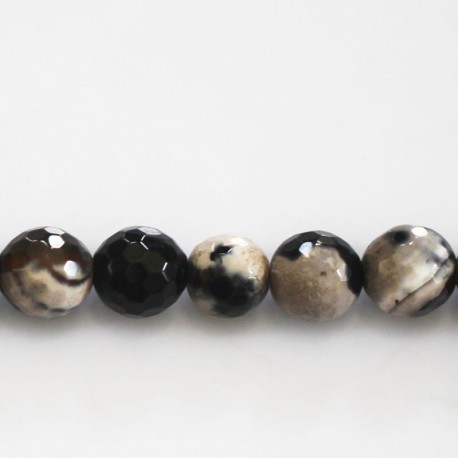 BeauMonde Bijoux - Agate 10 mm perle ronde facetée beige/noir