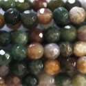 Agate Inde 4 mm perle ronde facetée ton kaki