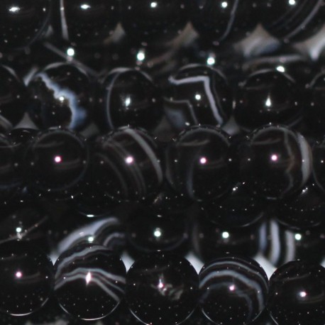 BeauMonde Bijoux - Agate 4 mm perle ronde noire veiné blanc