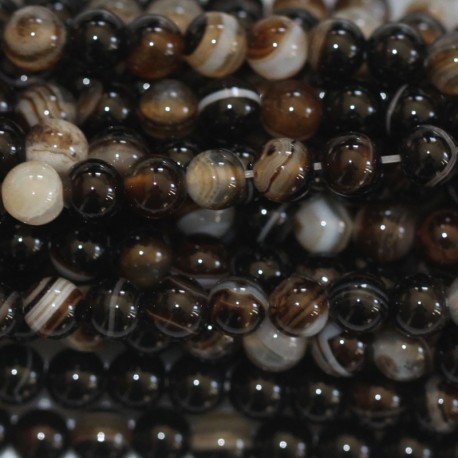 Agate 4 mm round bead veined white/black and brown - BeauMonde Bijoux