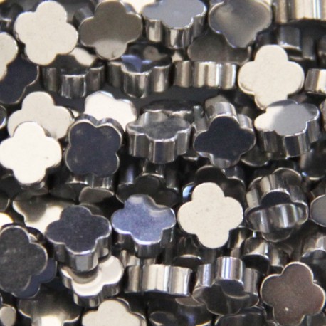 Hematite silver 6 mm flower 4 petals - BeauMonde Bijoux